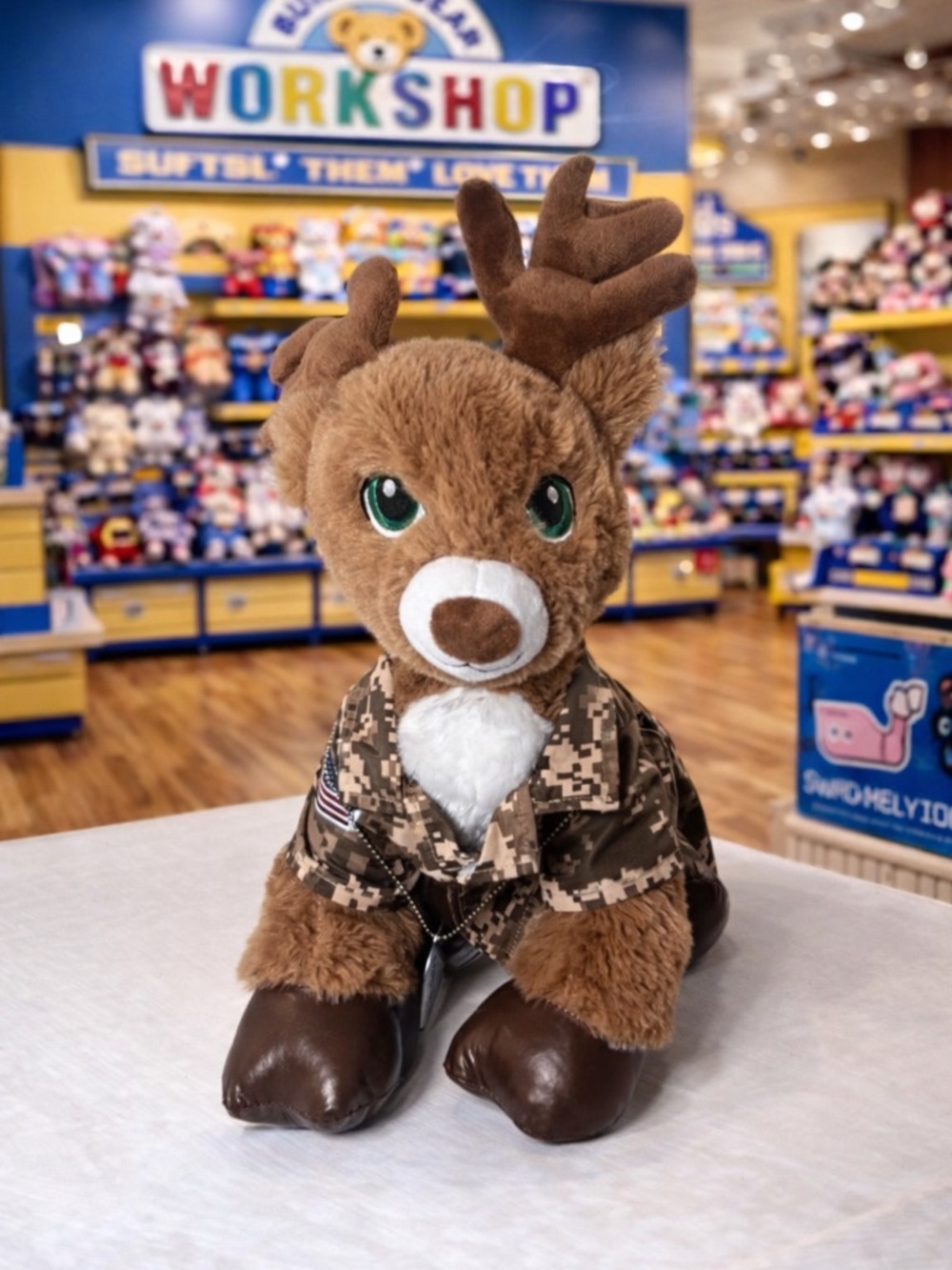 Build-A-Bear Reindeer Plush Military Camo Outfit Dog Tags BAB 16” Stuffed Animal